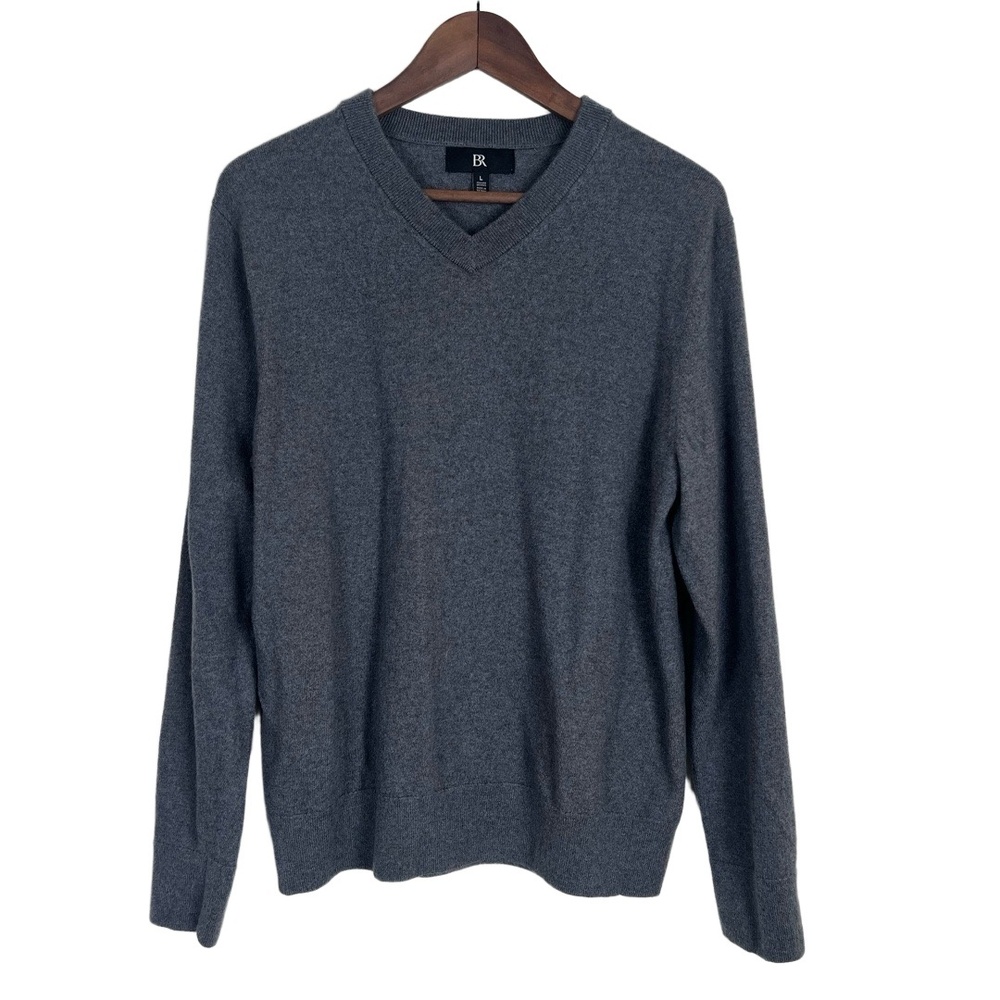 Banana Republic Sweater Large Gray VNeck Long Sleeve Italian Merino Quiet Luxury